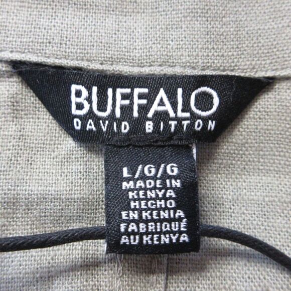 BUFFALO DAVID BITTON Linen Blend Button Front Shirt‎ L 12-14 Olive Green Top NWT - Picture 5 of 10